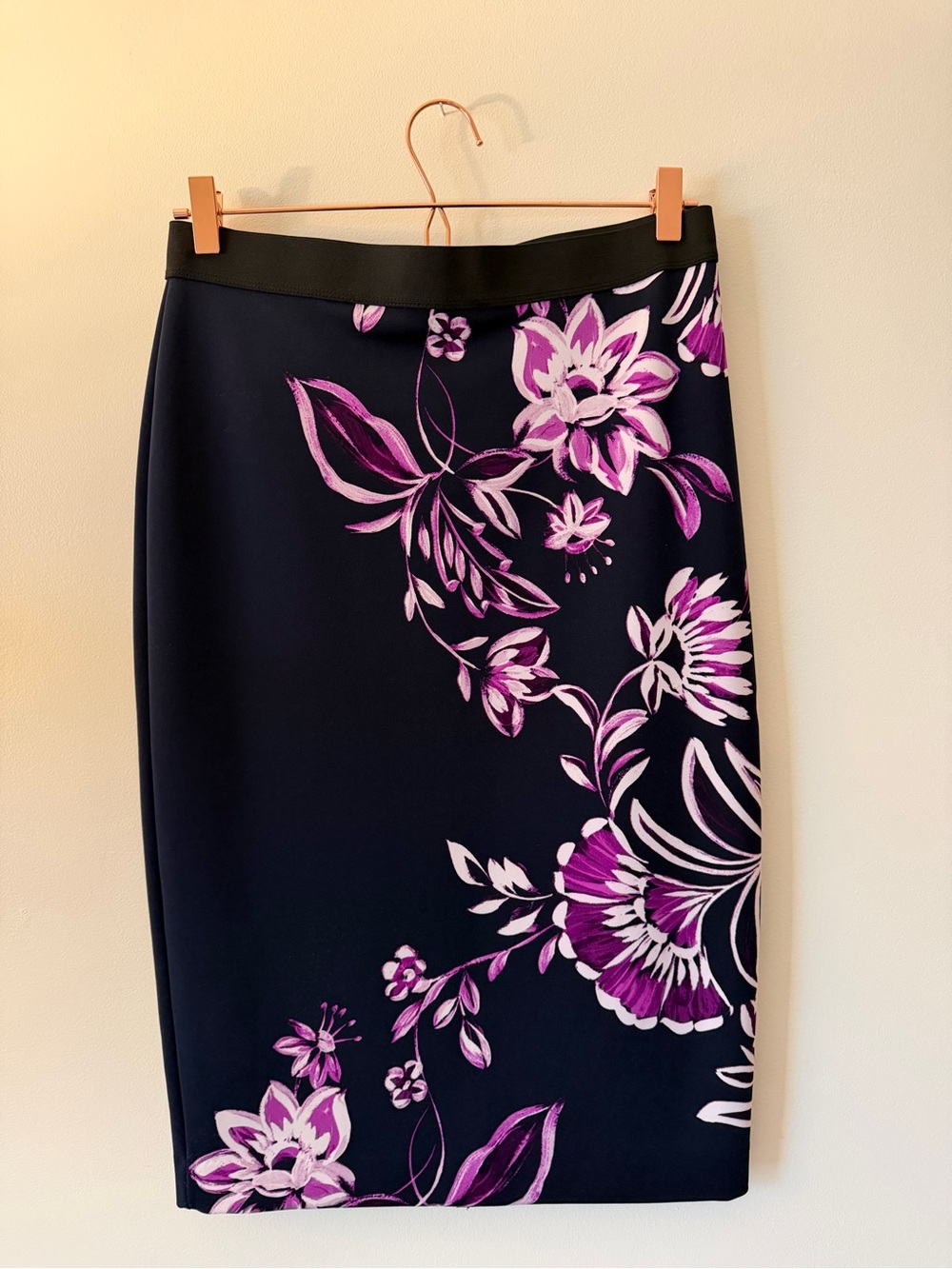 Alfani Black Pencil Skirt with Purple Floral Print